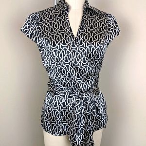 Size 4 Silk Short Sleeve Wrap Blouse